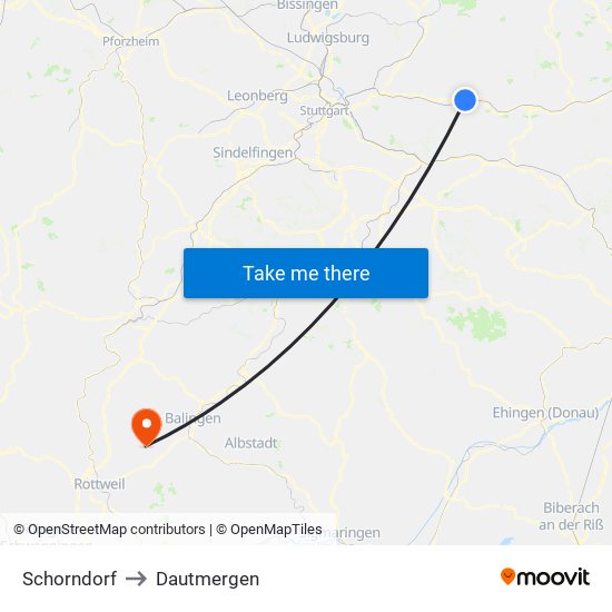 Schorndorf to Dautmergen map