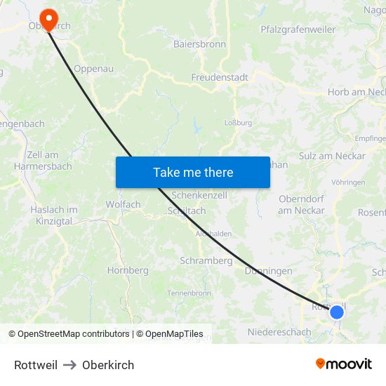 Rottweil to Oberkirch map