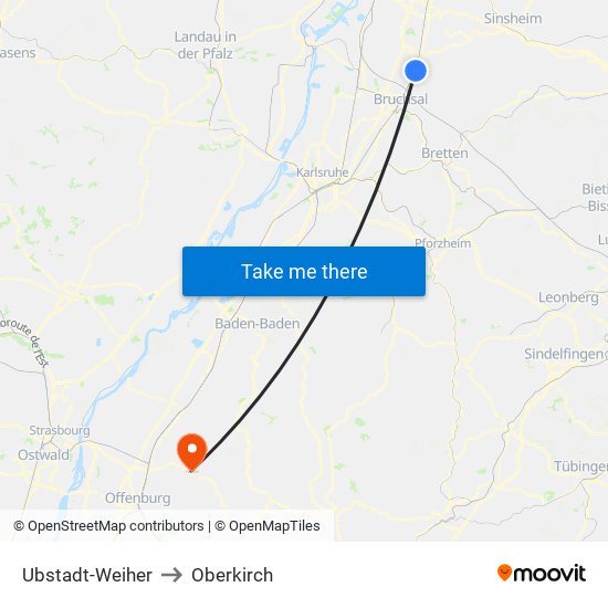 Ubstadt-Weiher to Oberkirch map