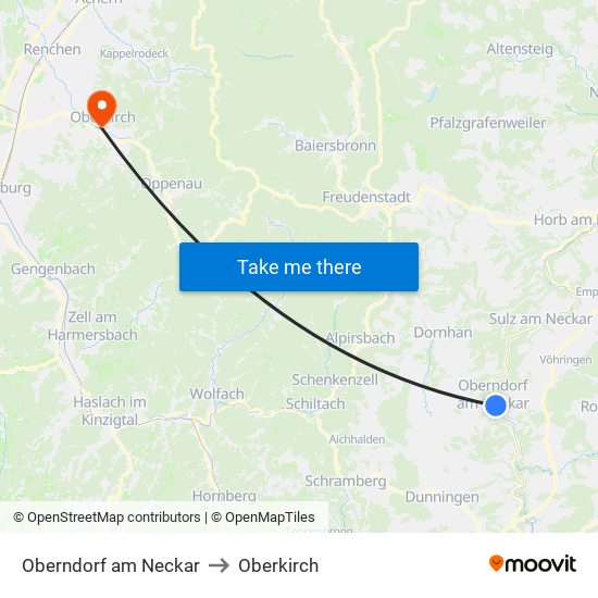 Oberndorf am Neckar to Oberkirch map