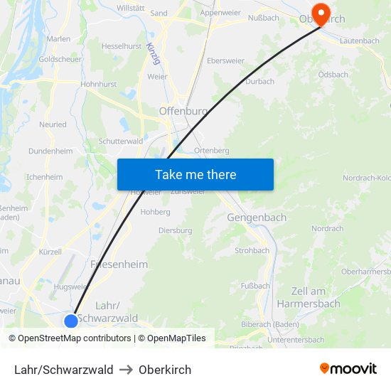 Lahr/Schwarzwald to Oberkirch map