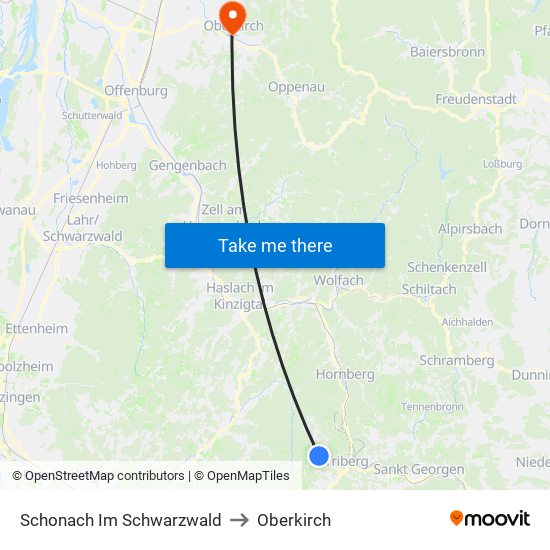 Schonach Im Schwarzwald to Oberkirch map