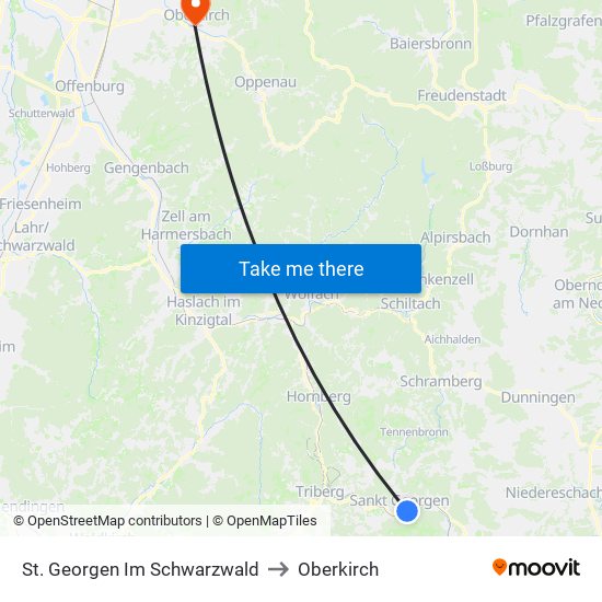 St. Georgen Im Schwarzwald to Oberkirch map