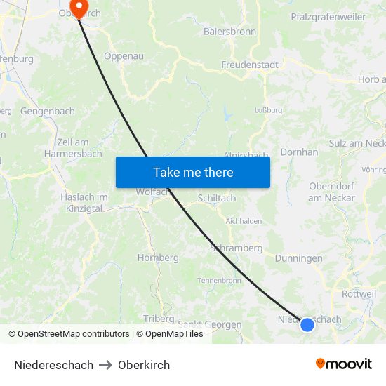 Niedereschach to Oberkirch map