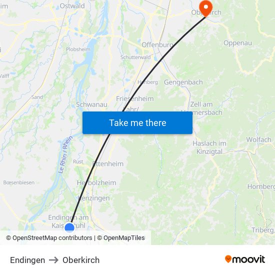 Endingen to Oberkirch map