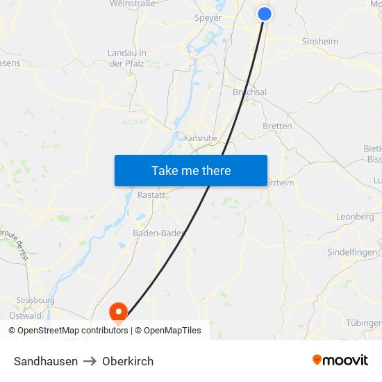 Sandhausen to Oberkirch map