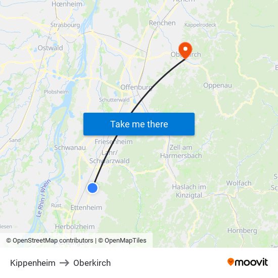 Kippenheim to Oberkirch map