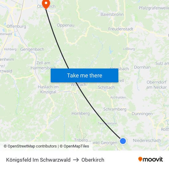 Königsfeld Im Schwarzwald to Oberkirch map