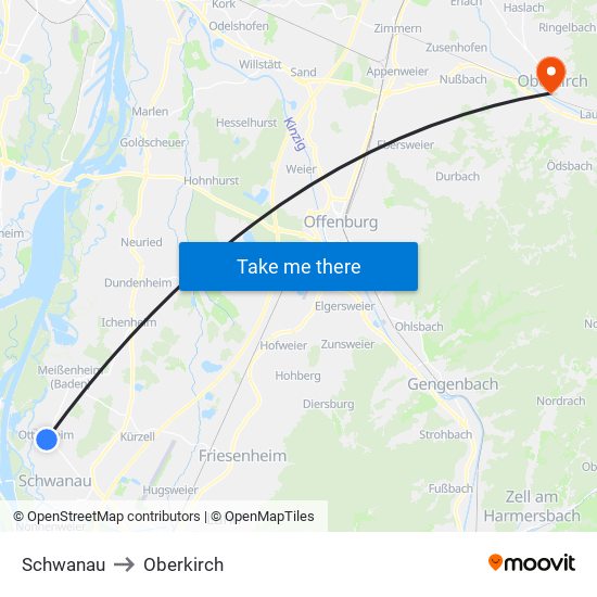 Schwanau to Oberkirch map