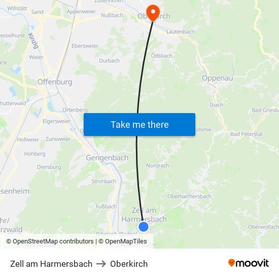 Zell am Harmersbach to Oberkirch map