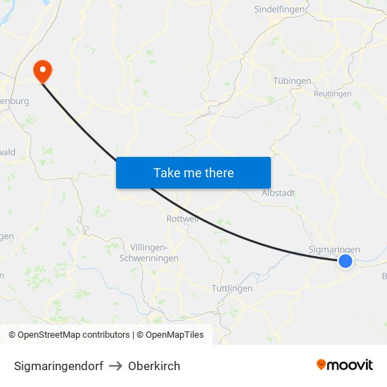 Sigmaringendorf to Oberkirch map