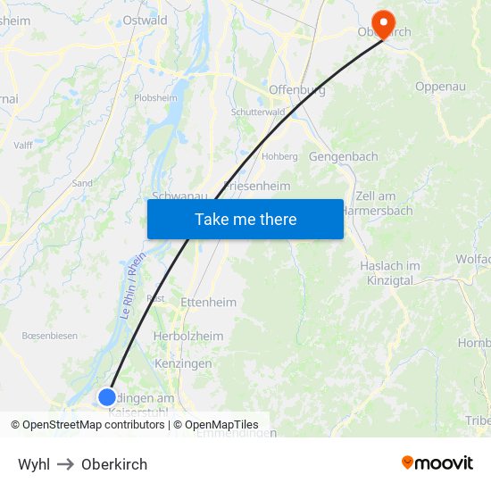 Wyhl to Oberkirch map