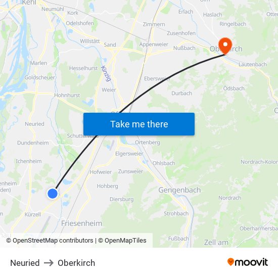 Neuried to Oberkirch map
