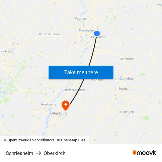 Schriesheim to Oberkirch map