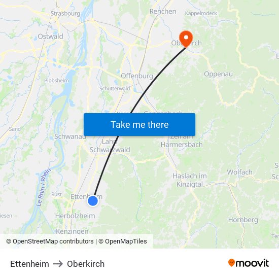 Ettenheim to Oberkirch map