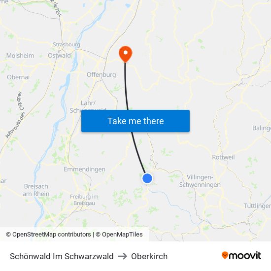 Schönwald Im Schwarzwald to Oberkirch map