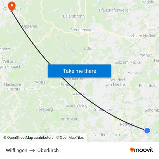 Wilflingen to Oberkirch map