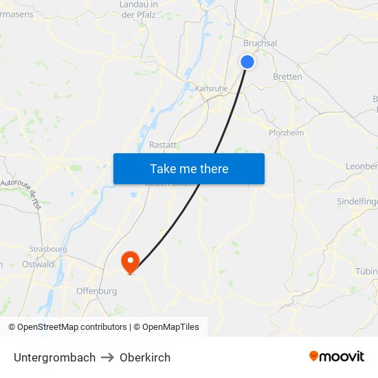 Untergrombach to Oberkirch map