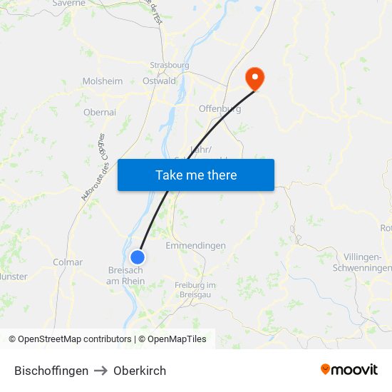 Bischoffingen to Oberkirch map