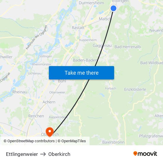 Ettlingenweier to Oberkirch map