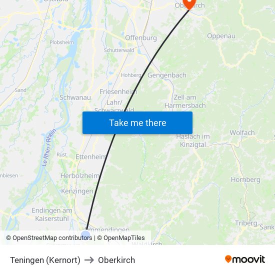 Teningen (Kernort) to Oberkirch map