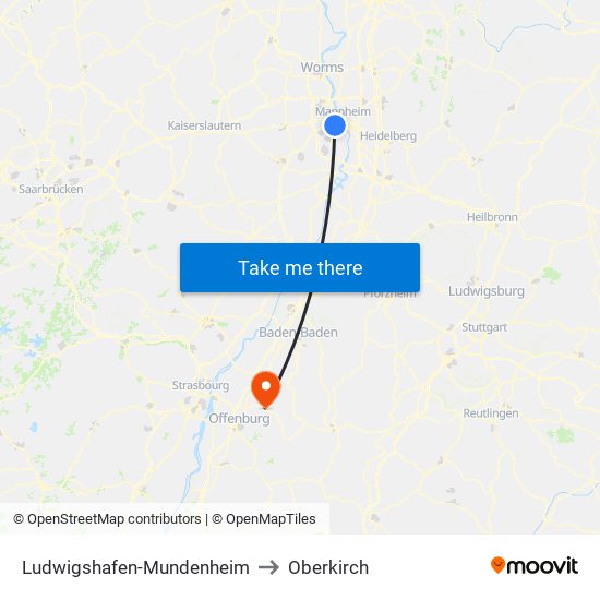 Ludwigshafen-Mundenheim to Oberkirch map