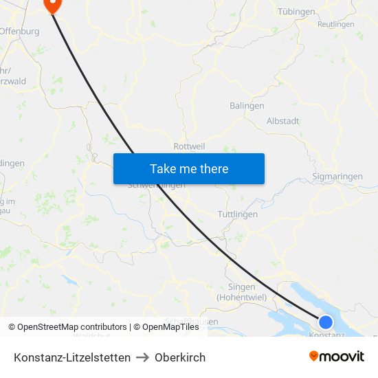 Konstanz-Litzelstetten to Oberkirch map