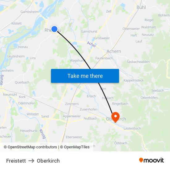 Freistett to Oberkirch map