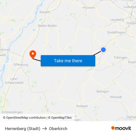 Herrenberg (Stadt) to Oberkirch map