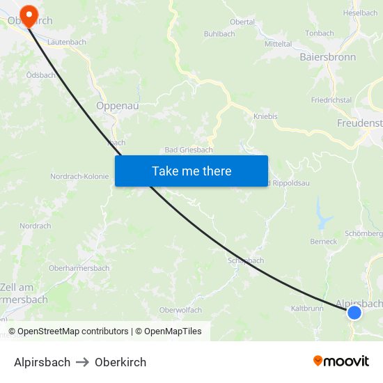 Alpirsbach to Oberkirch map