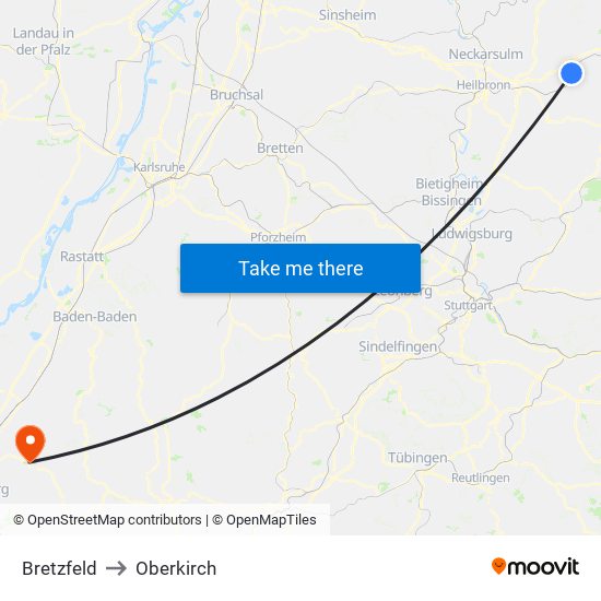 Bretzfeld to Oberkirch map