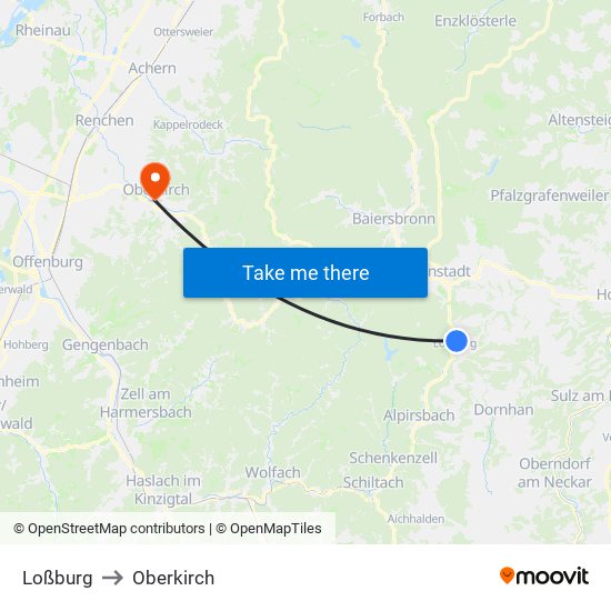 Loßburg to Oberkirch map