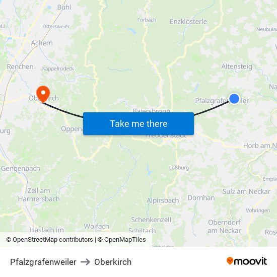 Pfalzgrafenweiler to Oberkirch map