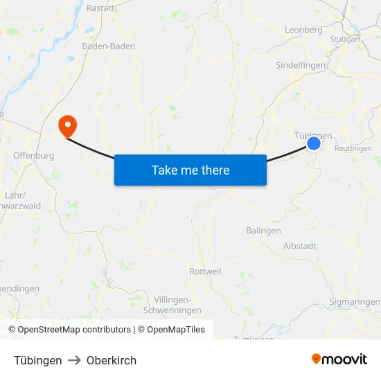 Tübingen to Oberkirch map