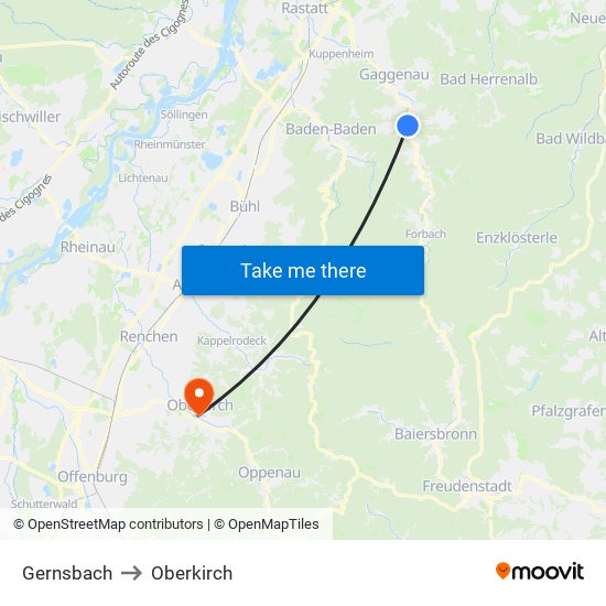 Gernsbach to Oberkirch map