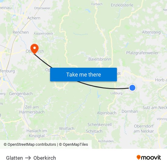 Glatten to Oberkirch map