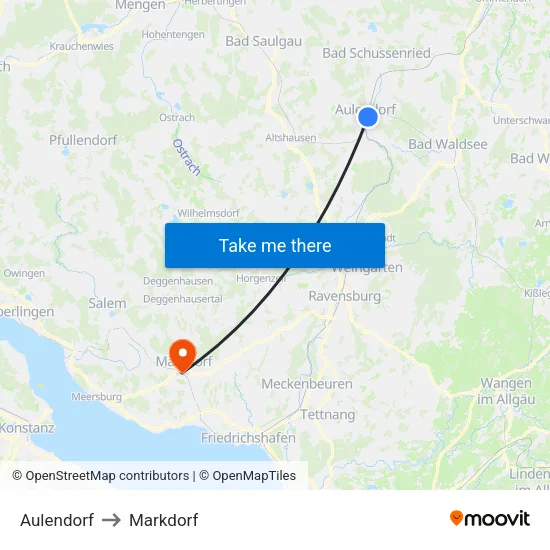 Aulendorf to Markdorf map
