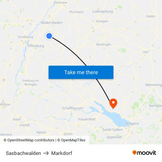 Sasbachwalden to Markdorf map