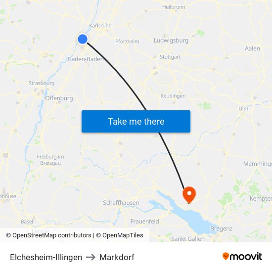 Elchesheim-Illingen to Markdorf map