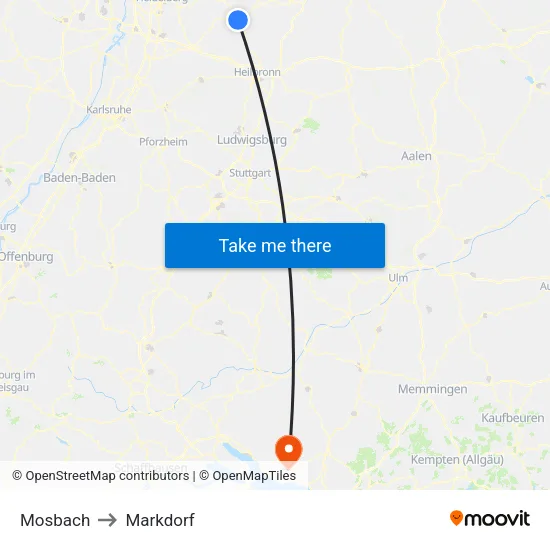 Mosbach to Markdorf map