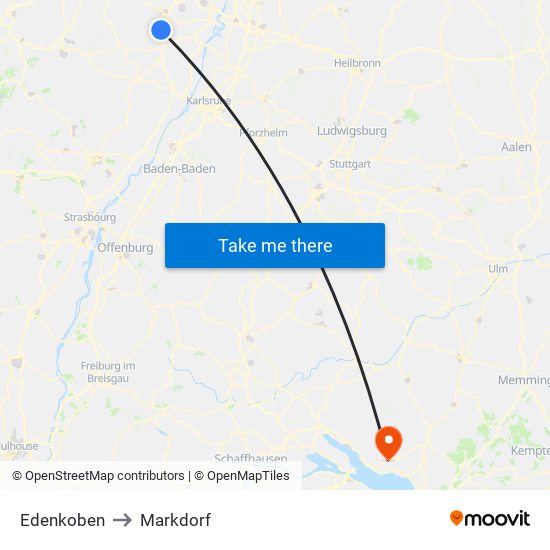 Edenkoben to Markdorf map