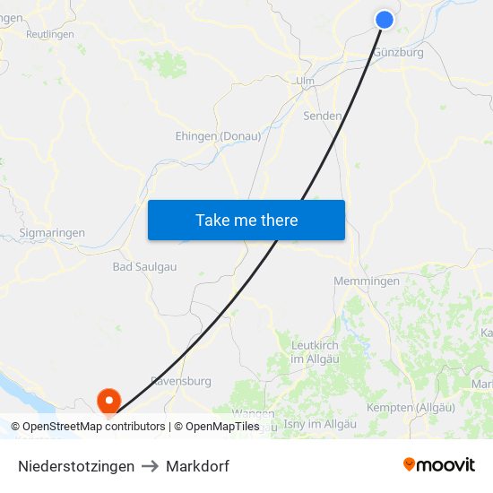 Niederstotzingen to Markdorf map