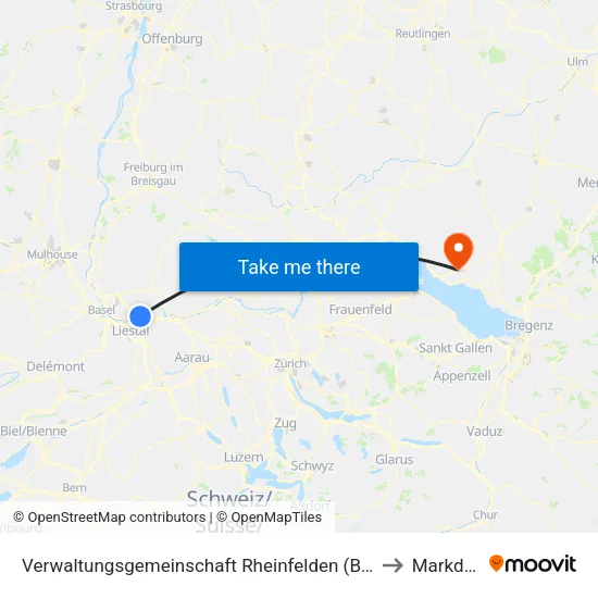 Verwaltungsgemeinschaft Rheinfelden (Baden) to Markdorf map