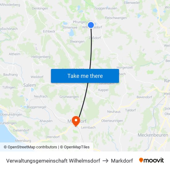 Verwaltungsgemeinschaft Wilhelmsdorf to Markdorf map