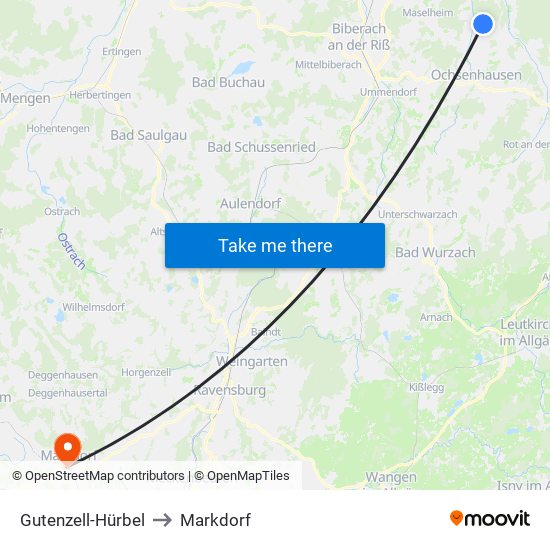 Gutenzell-Hürbel to Markdorf map