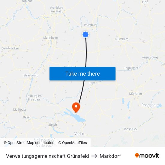 Verwaltungsgemeinschaft Grünsfeld to Markdorf map