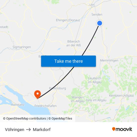 Vöhringen to Markdorf map