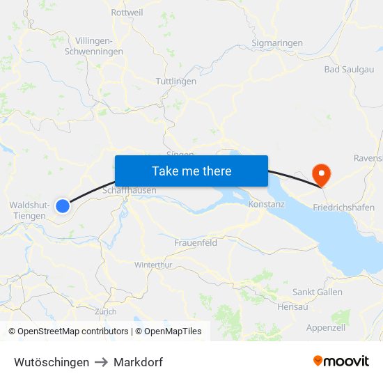 Wutöschingen to Markdorf map