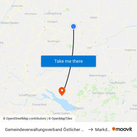 Gemeindeverwaltungsverband Östlicher Schurwald to Markdorf map