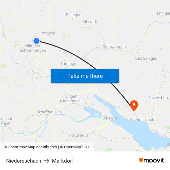 Niedereschach to Markdorf map